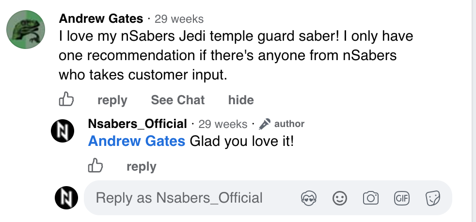 Facebook comment from Andrew Gates with NSABERS reply
