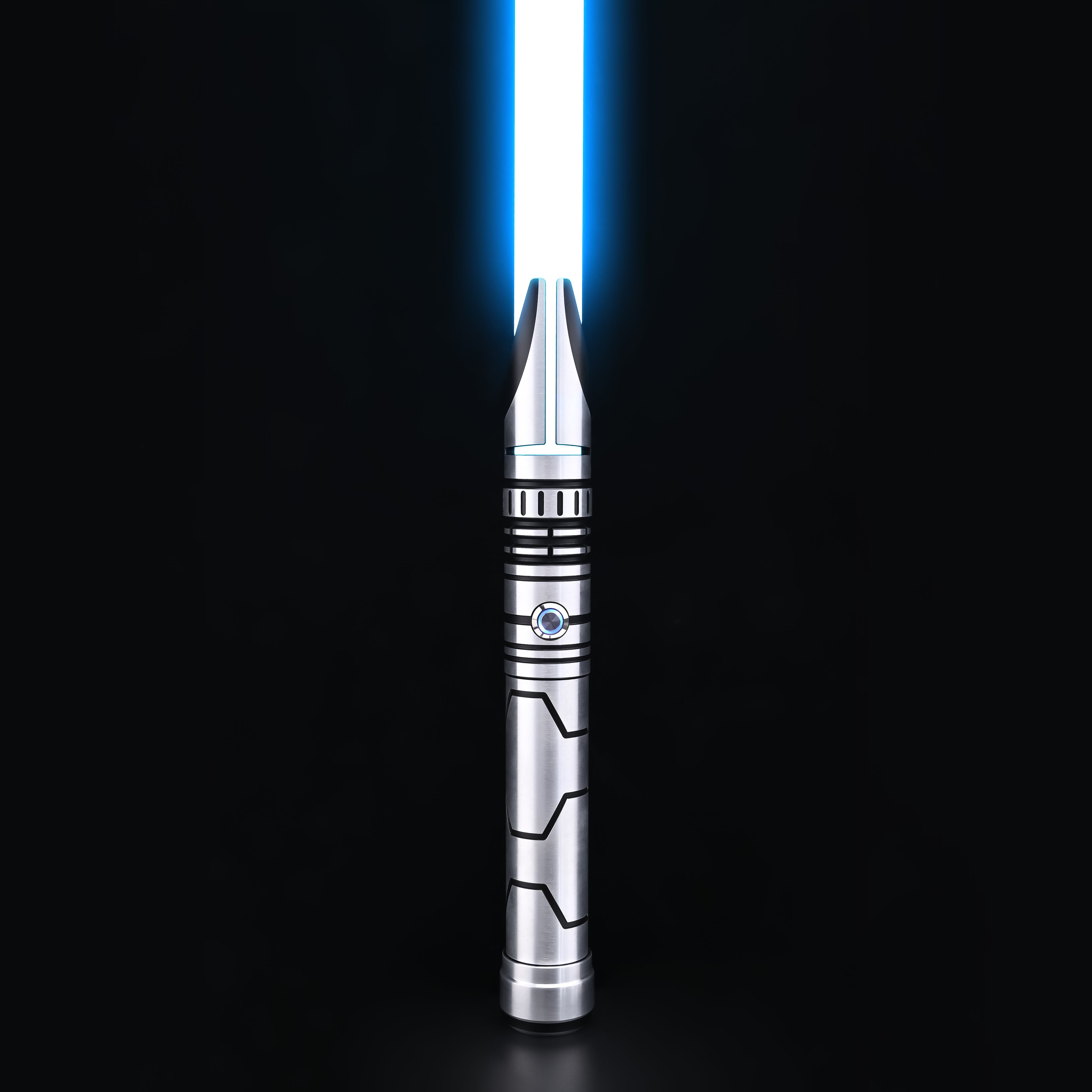 Rift Fang silver saber with blue blade and split emitter